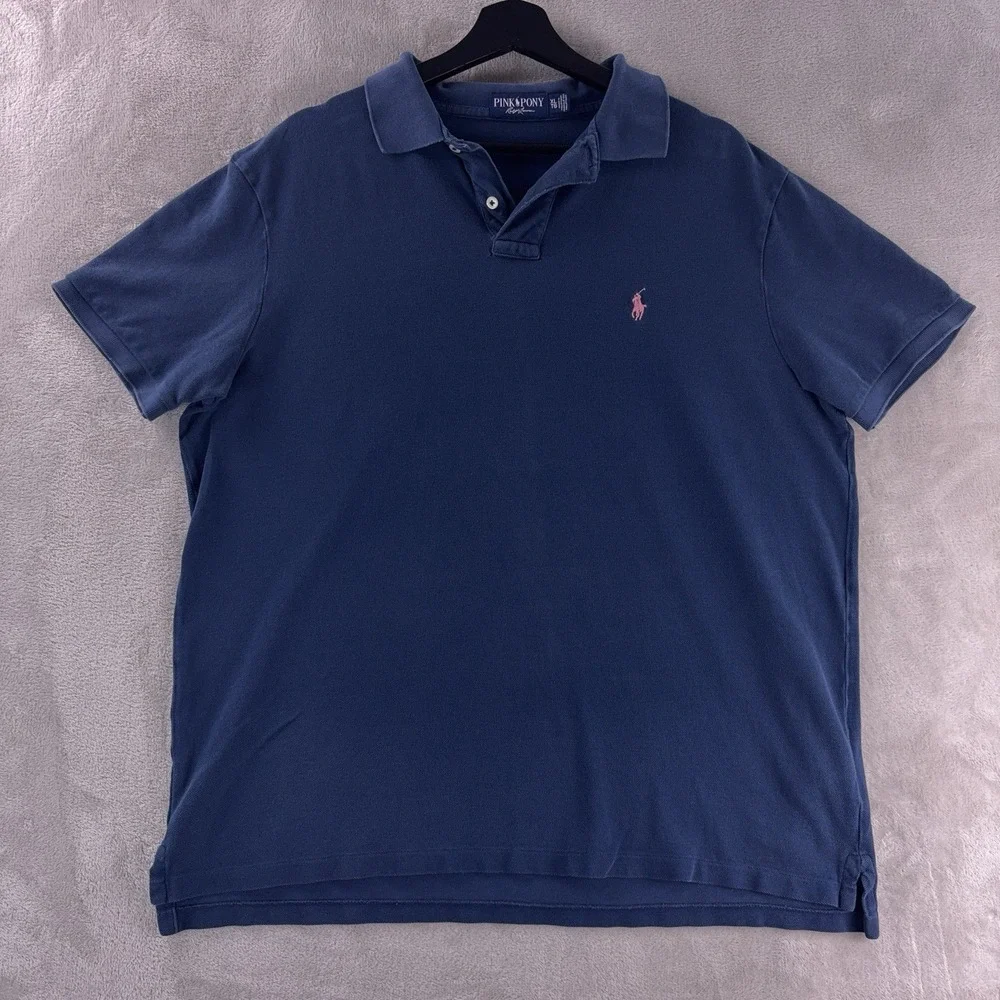 Ralph Lauren Pink Pony Polo Shirt Mens XL Navy Blue Cotton Classic Fit Preppy